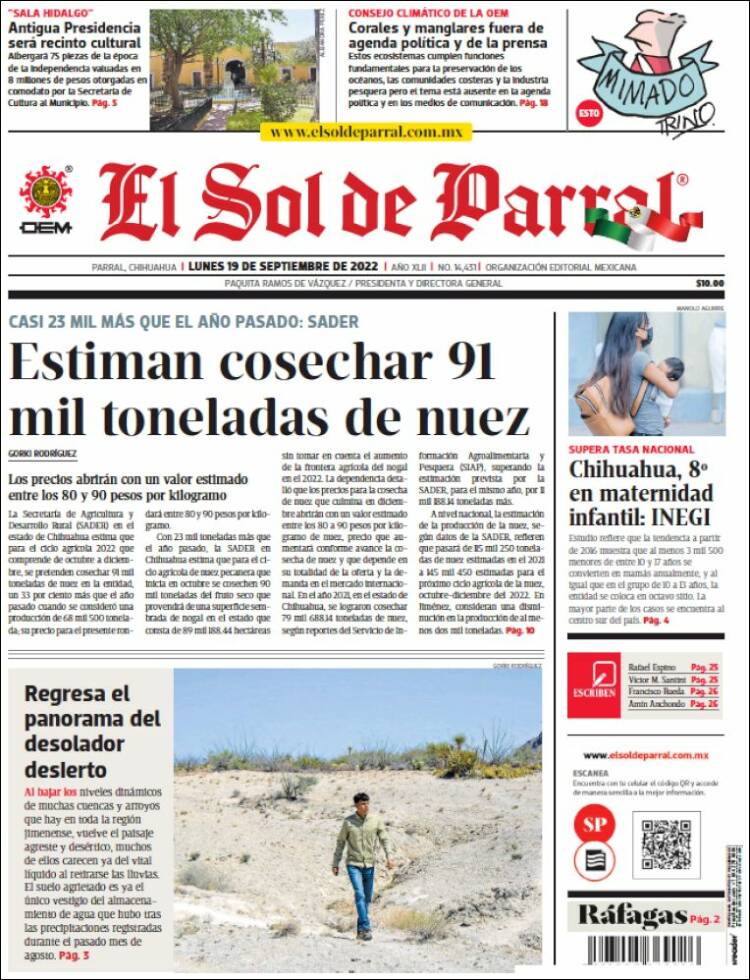 Portada de El Sol de Parral (México)