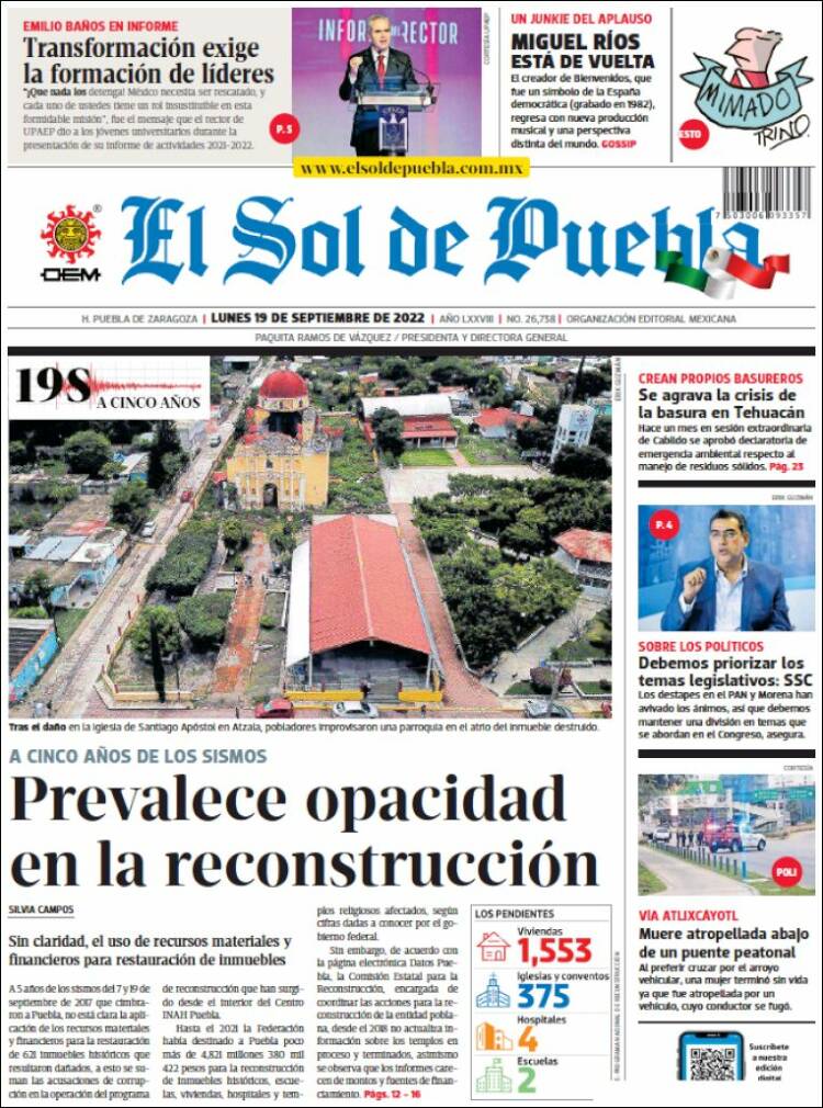 Portada de El Sol de Puebla (México)