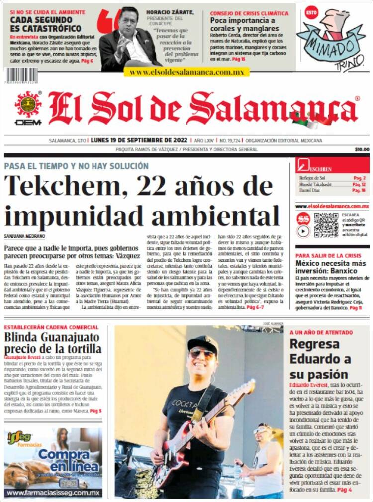 Portada de El Sol de Salamanca (México)