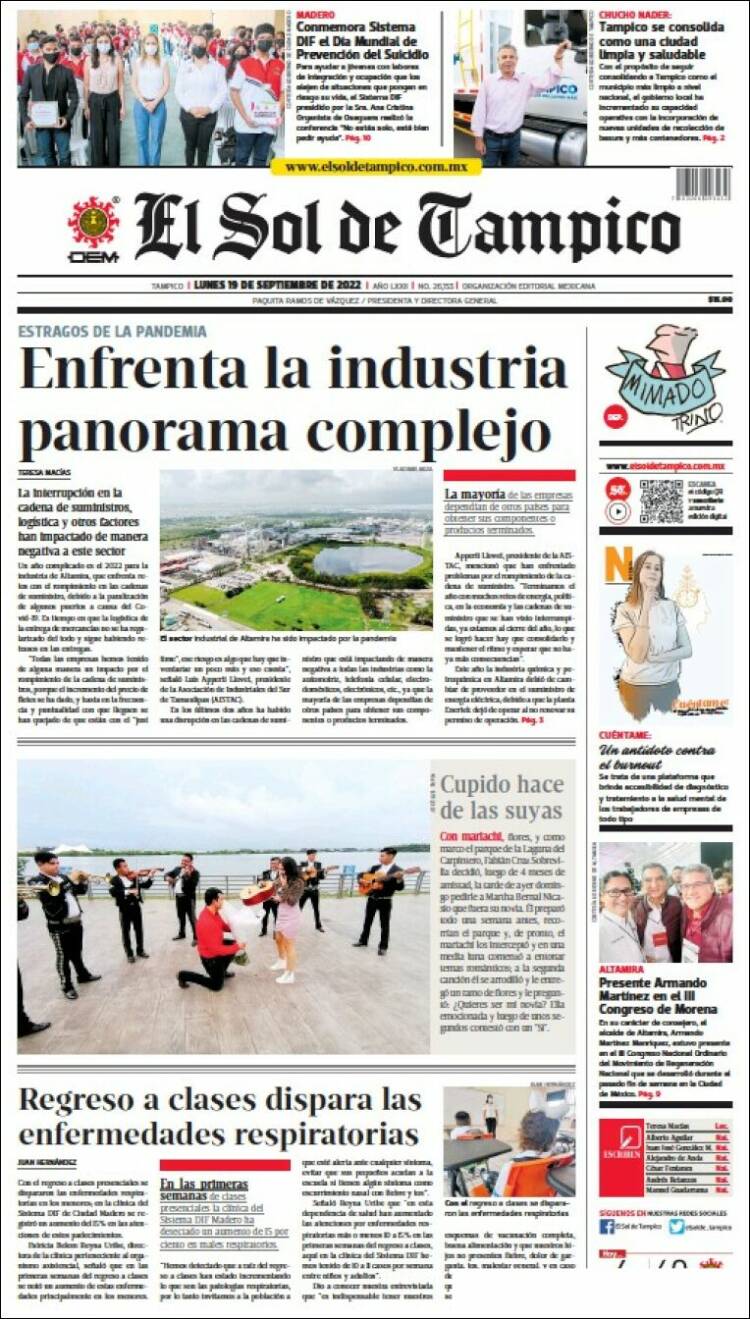Portada de El Sol de Tampico (México)