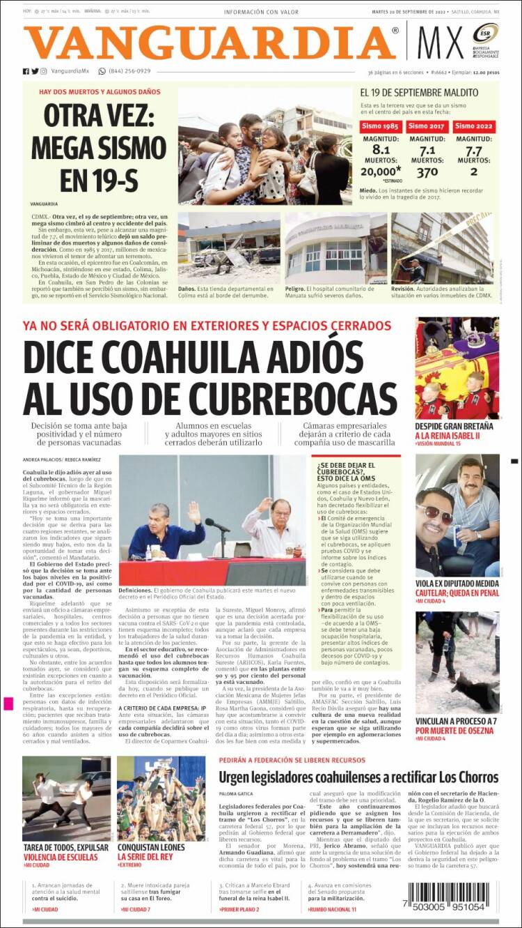 Portada de Vanguardia (México)