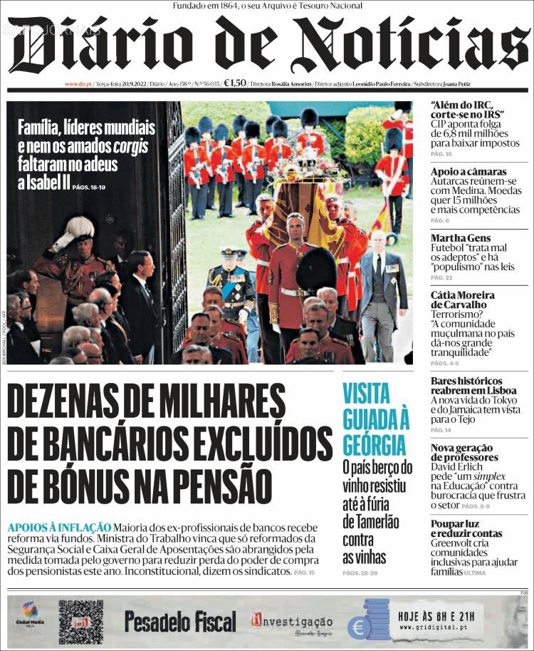Portada de Diário de Noticias (Portugal)