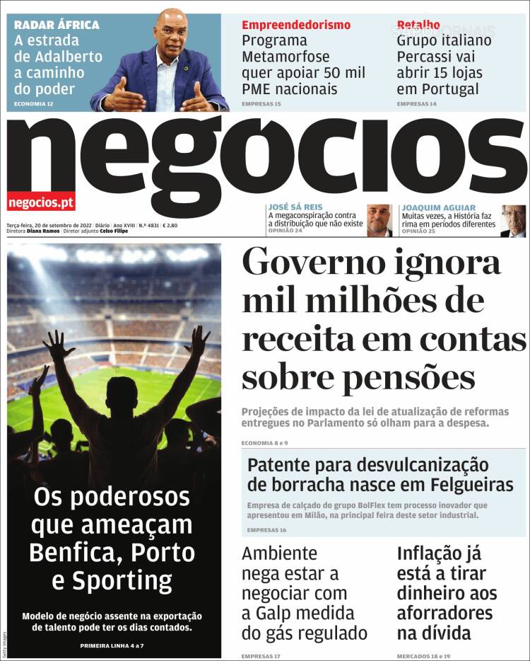 Portada de Jornal de Negócios (Portugal)