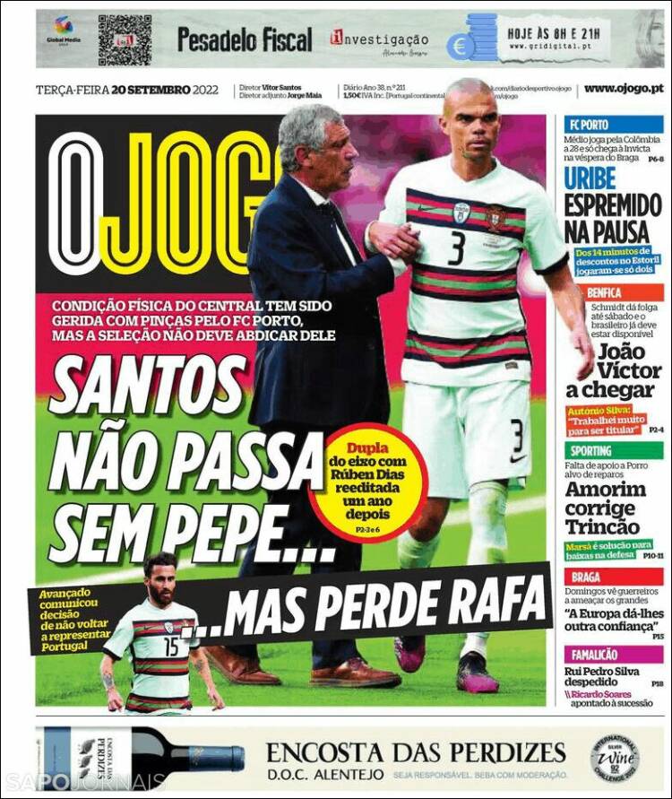 Portada de O Jogo (Portugal)