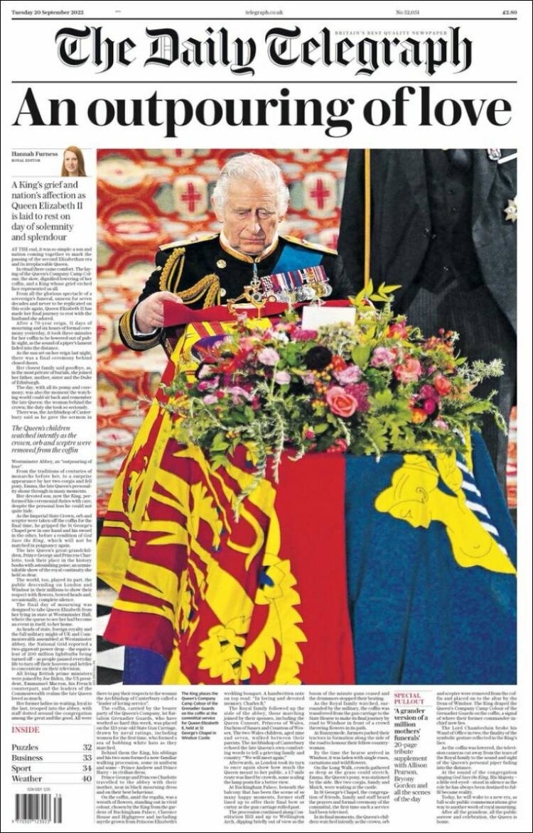 Portada de Daily Telegraph (Reino Unido)