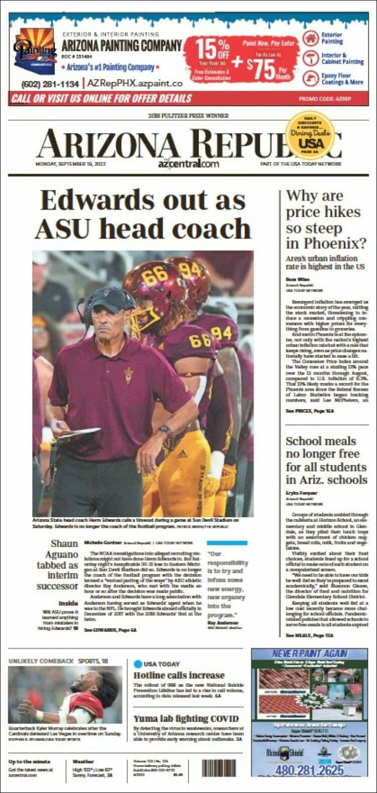 Portada de Arizona Republic News (USA)