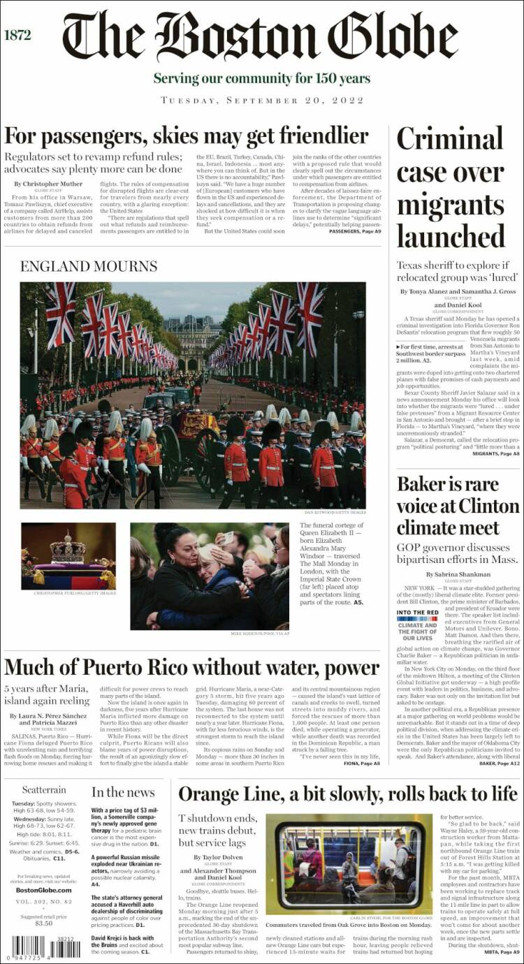 Portada de Boston Globe (USA)