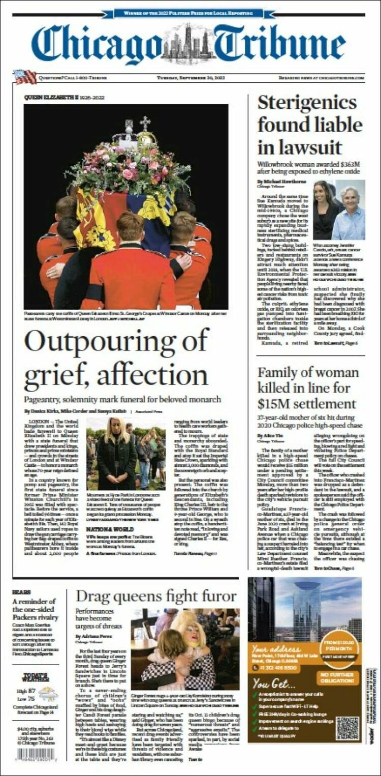 Portada de Chicago Tribune (USA)