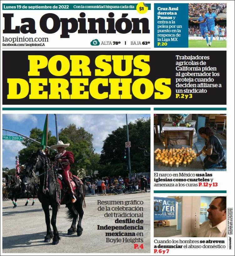 Portada de La Opinión (USA)