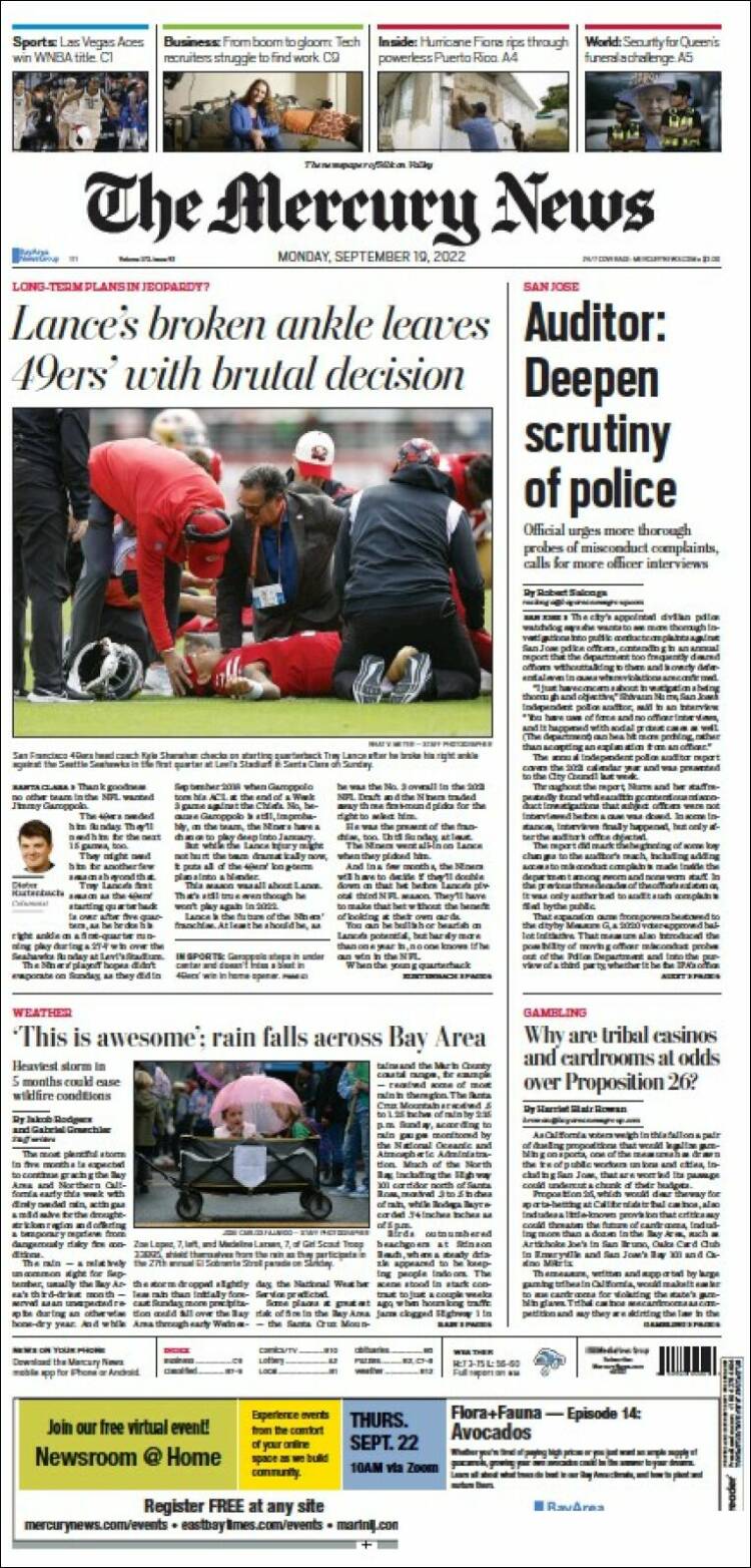 Portada de San Jose Mercury News (USA)