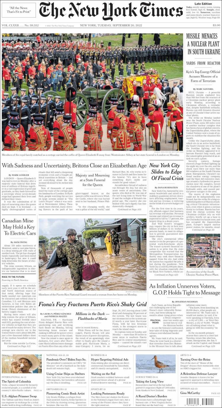 Portada de New York Times (USA)