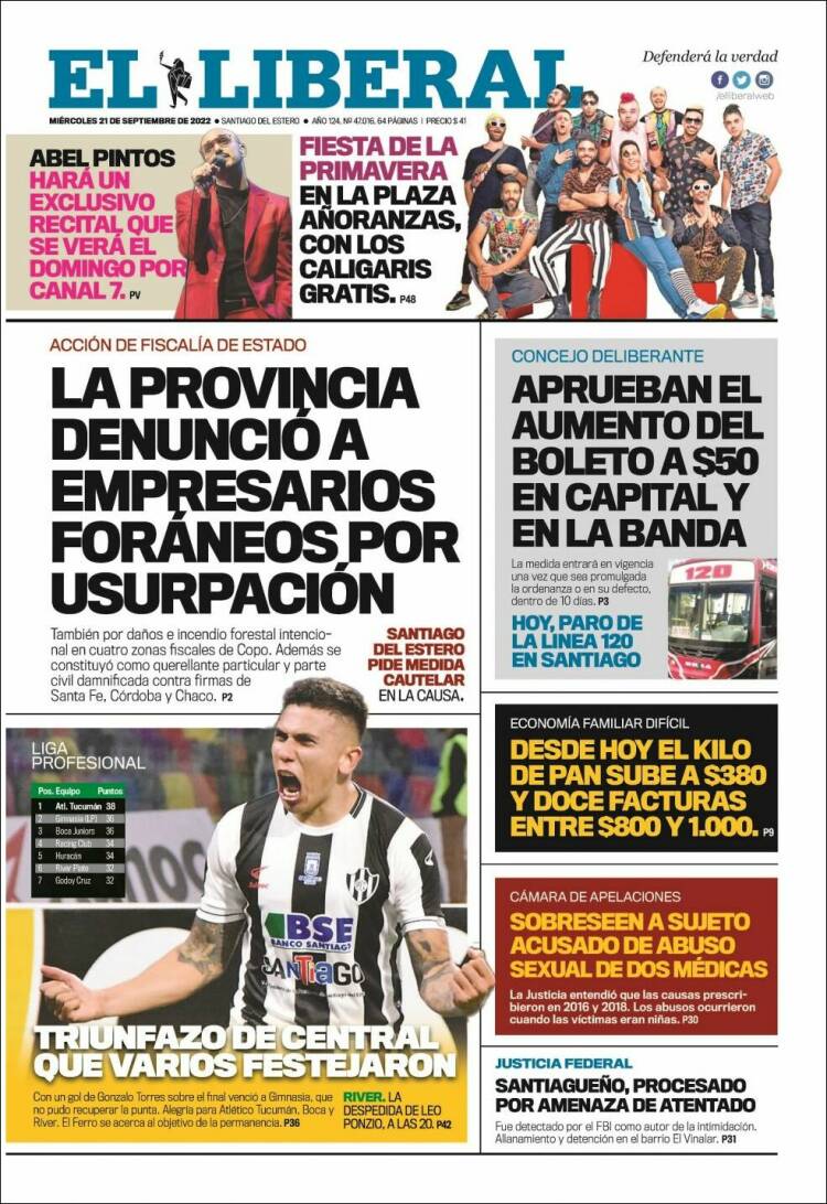 Portada de Diario El Liberal (Argentina)