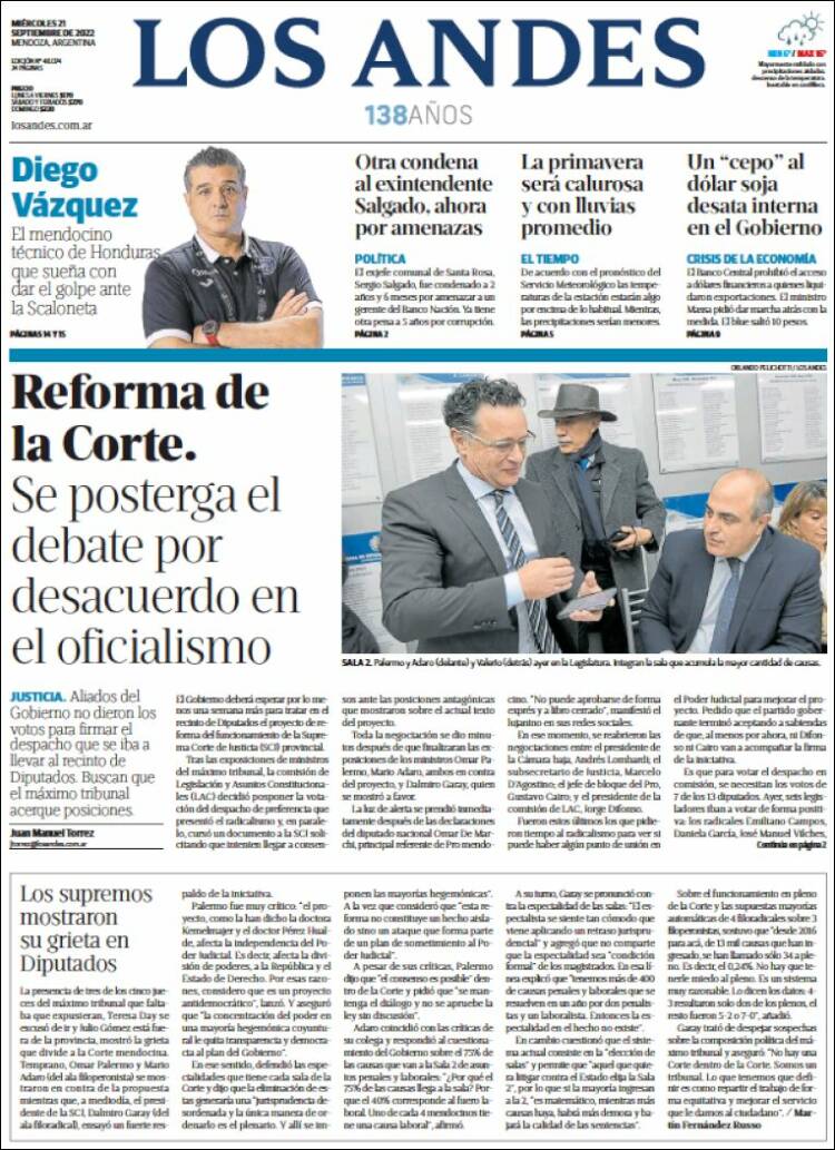 Portada de Los Andes - Mendoza (Argentina)