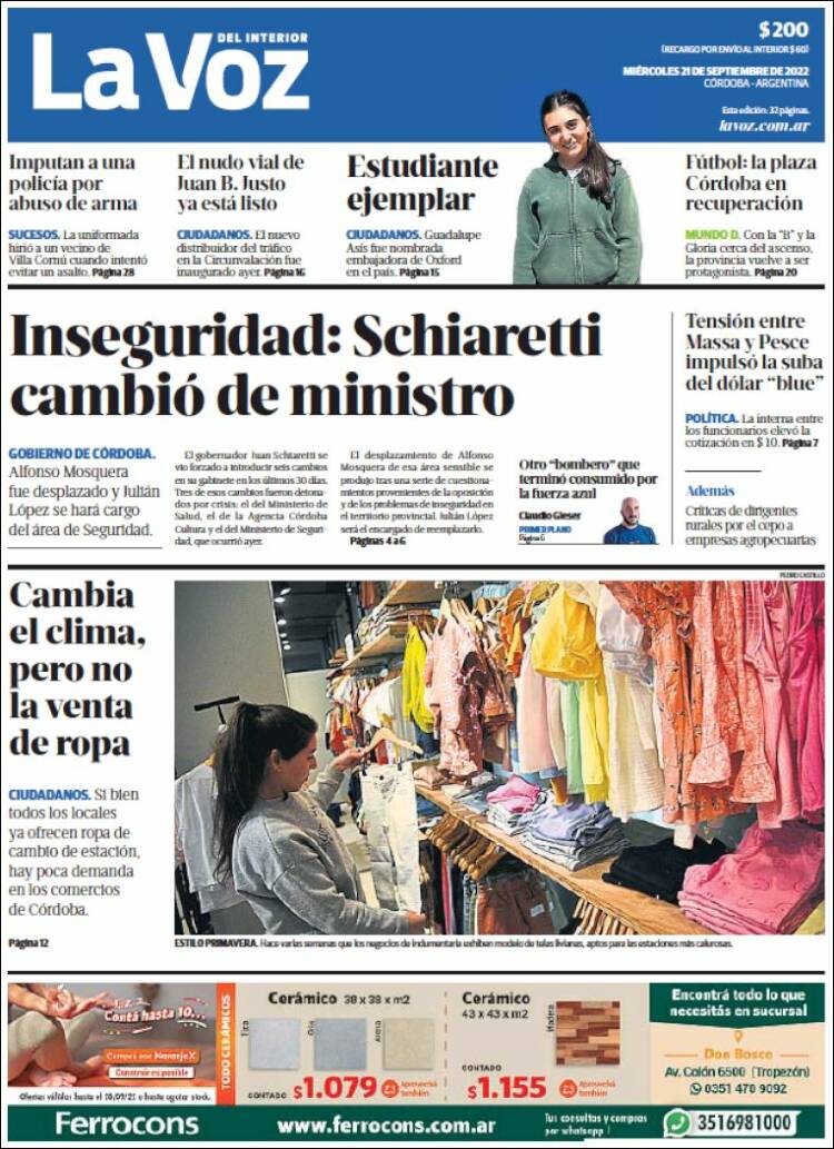 Portada de La Voz del Interior (Argentina)
