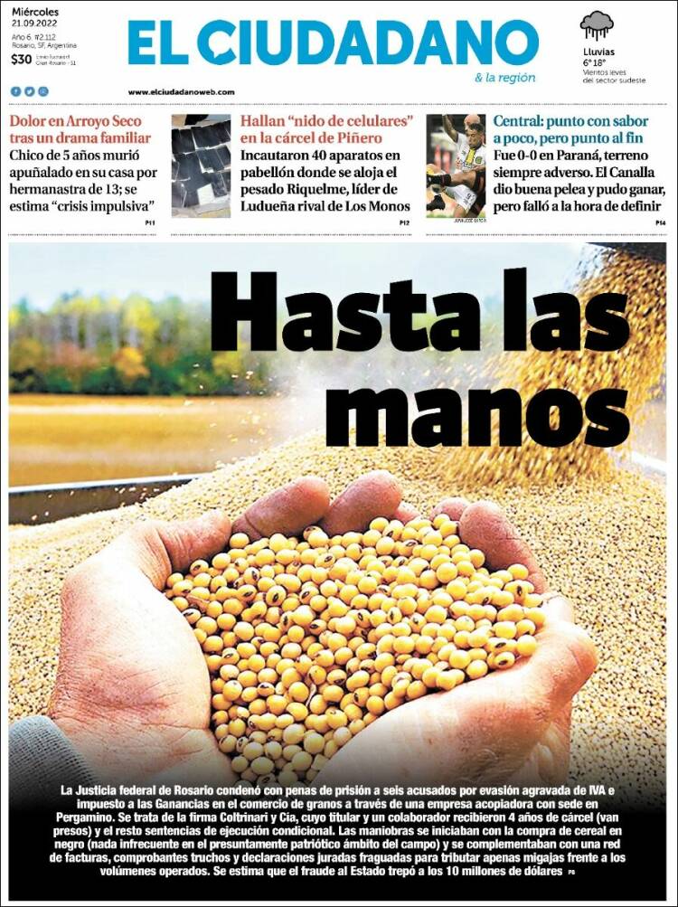 Portada de Diario El Ciudadano (Argentina)