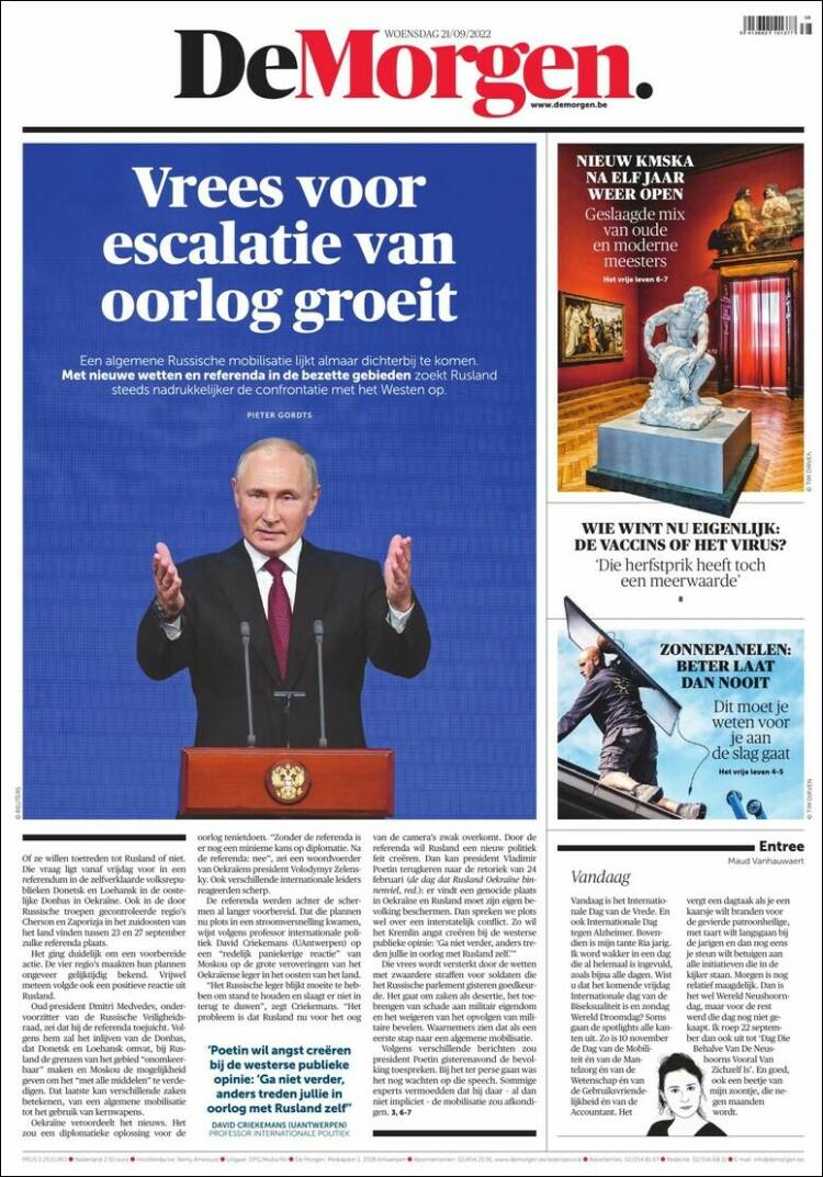 Portada de De Morgen (B&eacute;lgica)