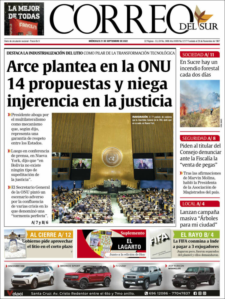 Portada de Correo Sur (Bolivia)