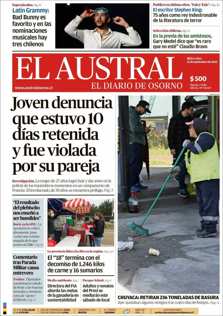Portada de El Austral de Osorno (Chile)