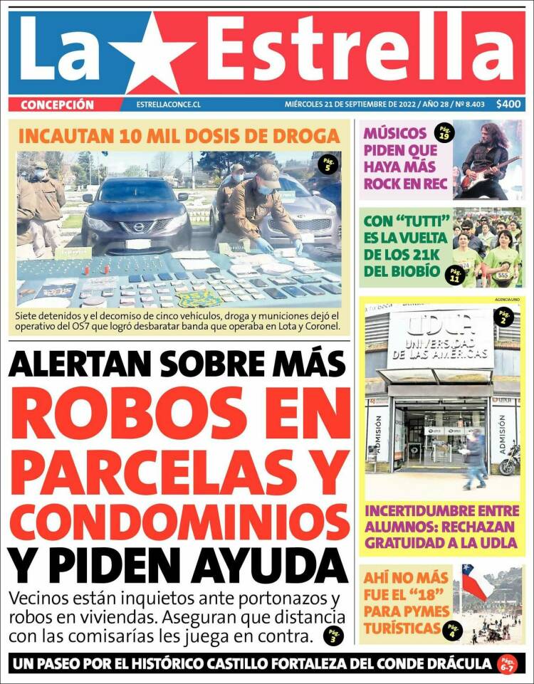 Portada de La Estrella de Concepción (Chile)
