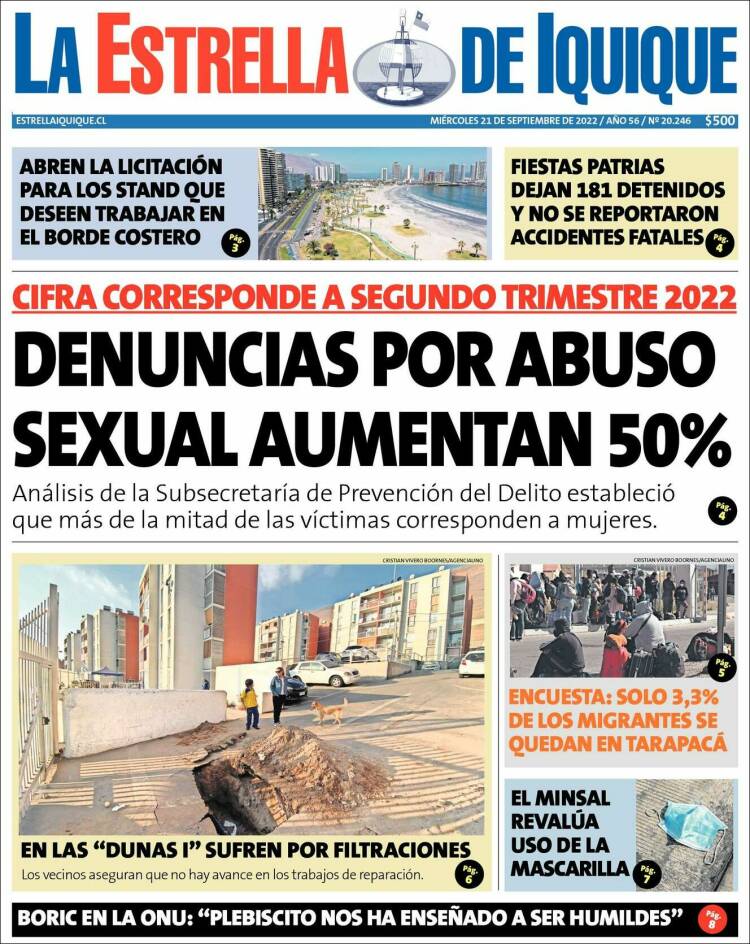 Portada de La Estrella de Iquique (Chile)