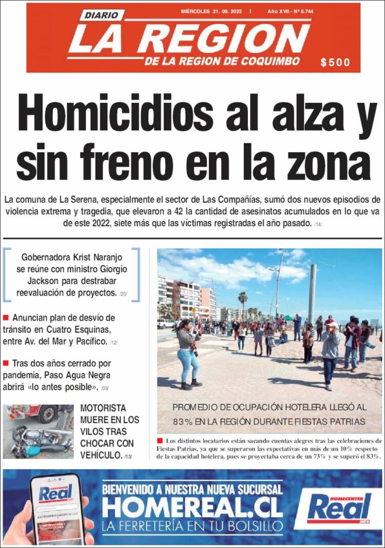 Portada de Diario La Región de Coquimbo (Chile)
