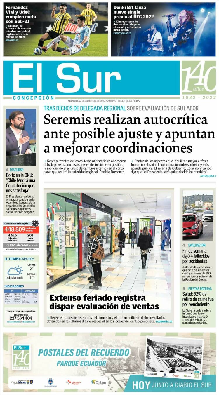 Portada de El Sur (Chile)