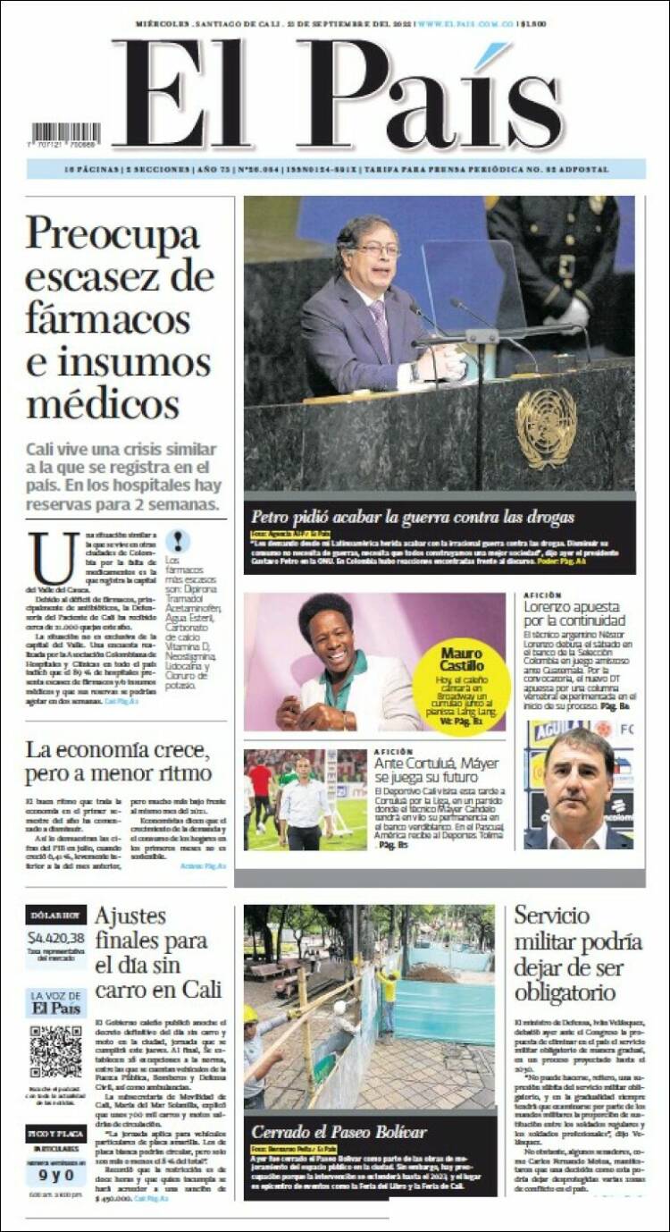 Portada de El País - Cali (Colombia)