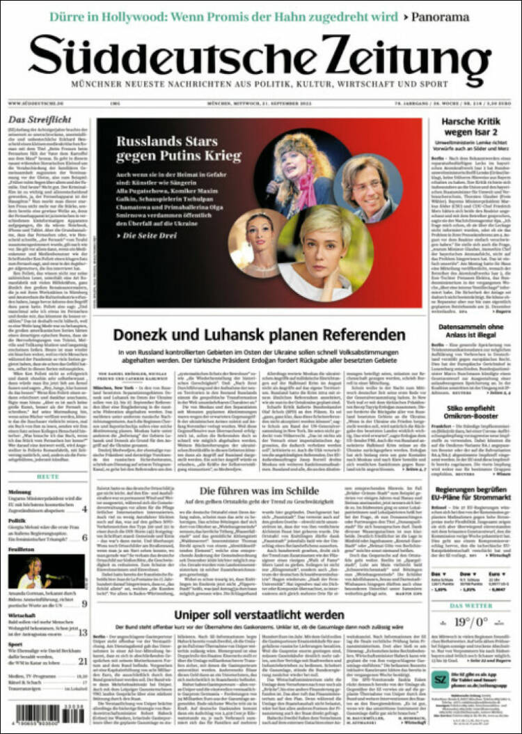 Portada de Sueddeutsche (Alemania)