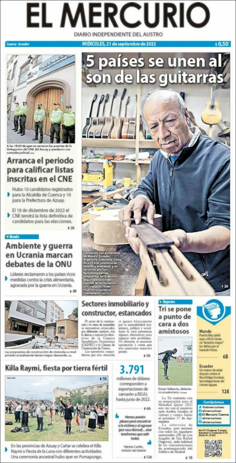 Portada de Diario El Mercurio (Ecuador)