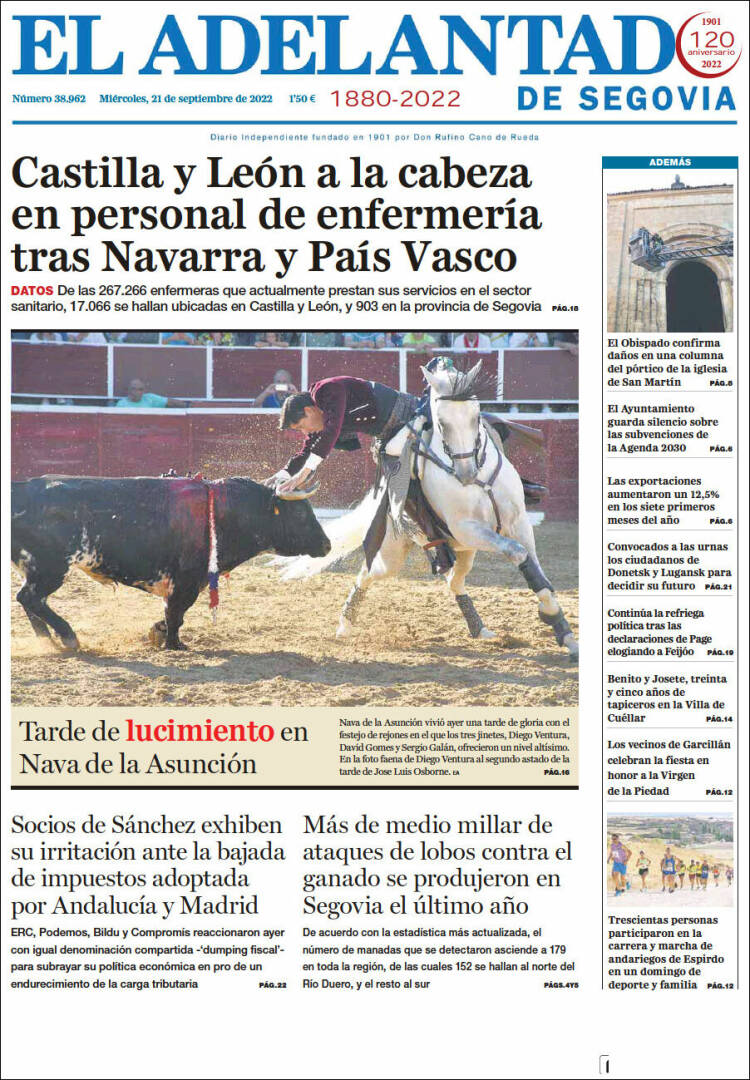 Portada de El Adelantado de Segovia (España)