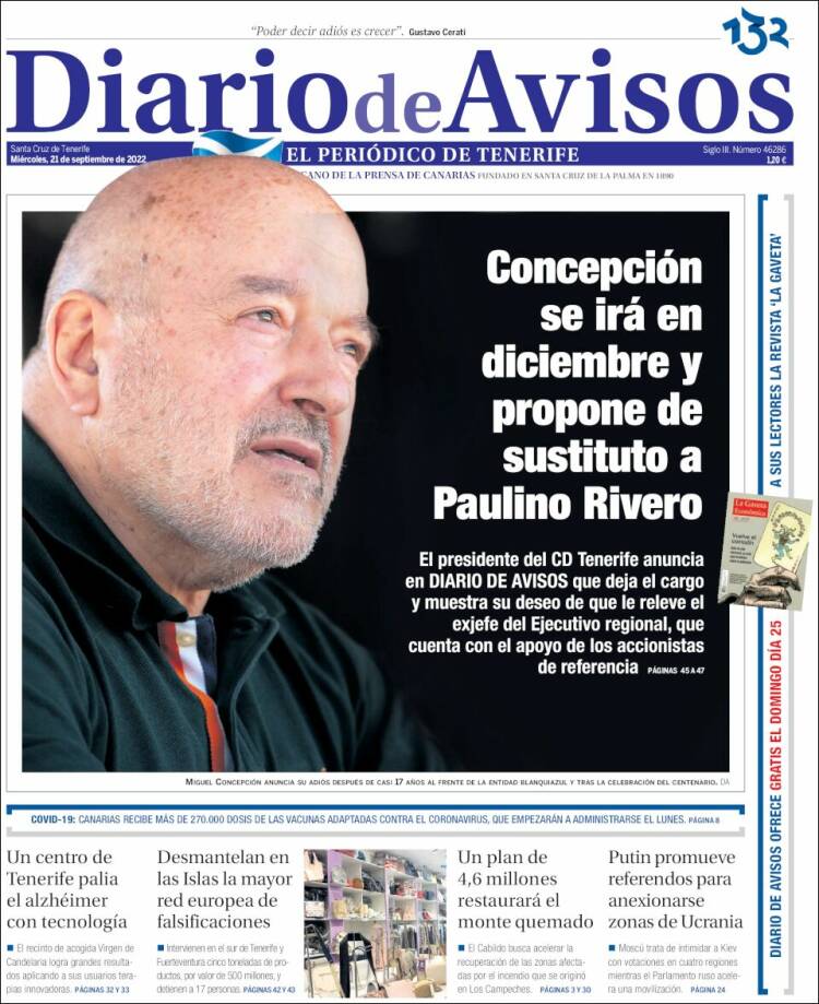 Portada de Diarios de Avisos (España)
