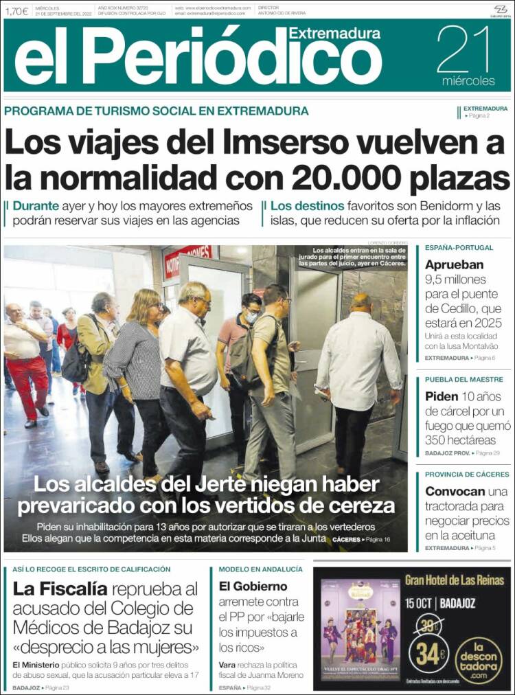 Portada de El Periódico de Extremadura (España)