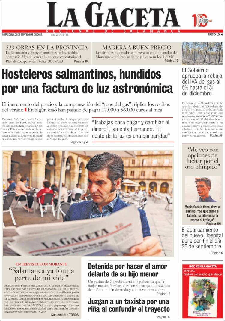 Portada de La Gaceta de Salamanca (España)