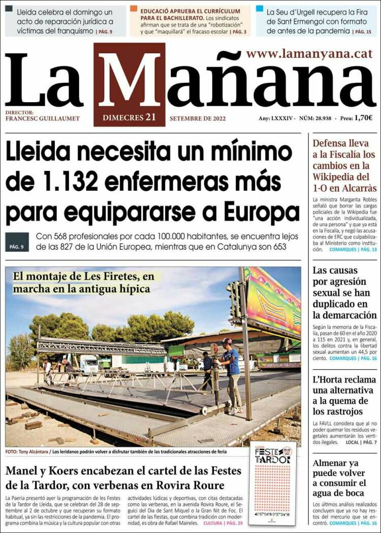 Portada de La Mañana - Diari de Ponent (España)