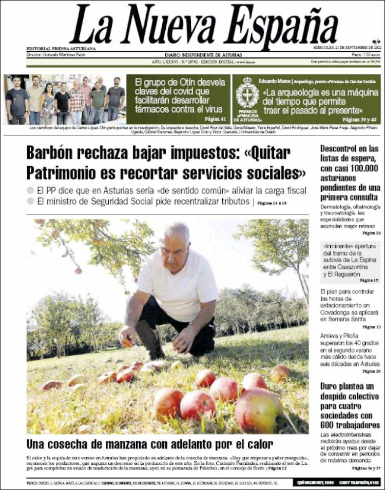 Portada de La Nueva España (España)