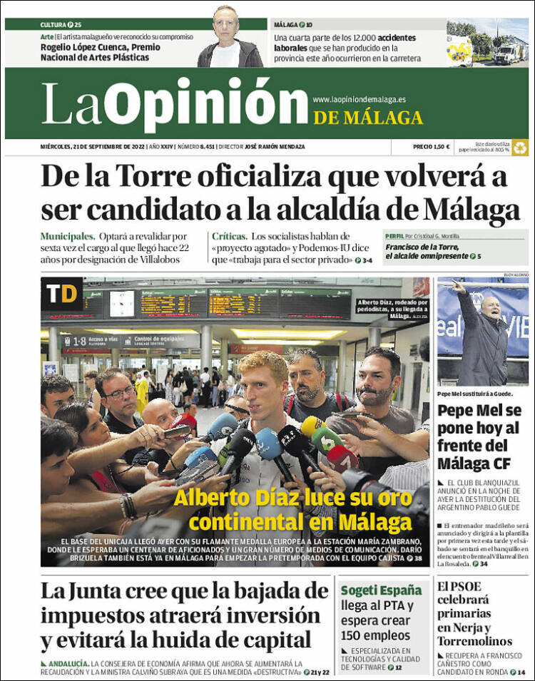 Portada de La Opinión de Málaga (España)