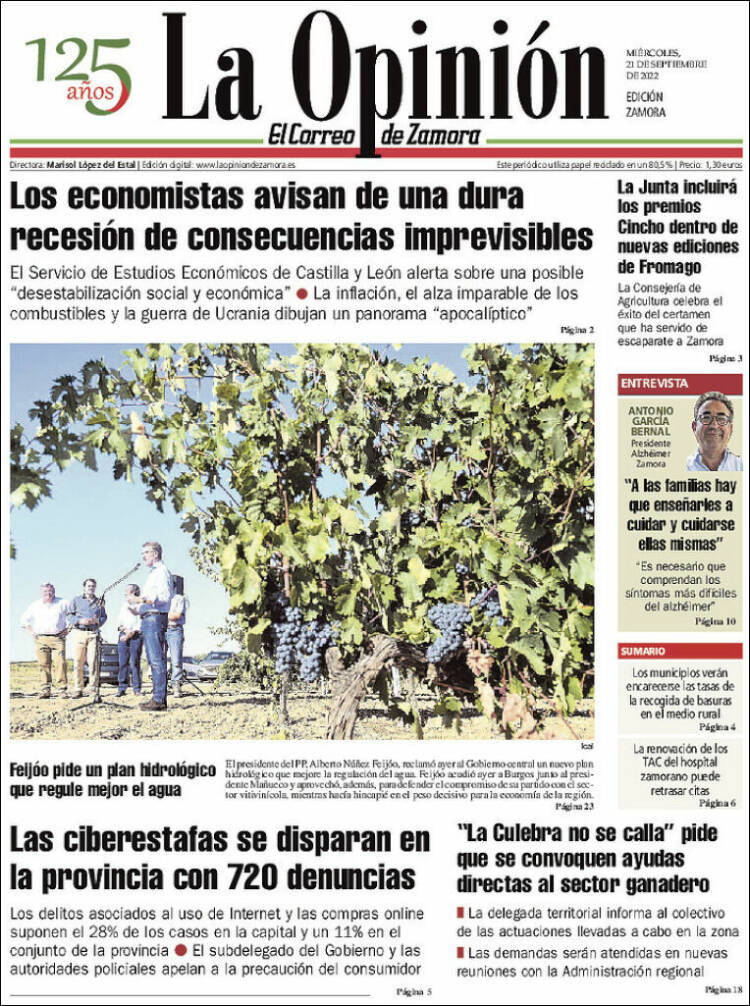 Portada de La Opinión - El Correo de Zamora (España)
