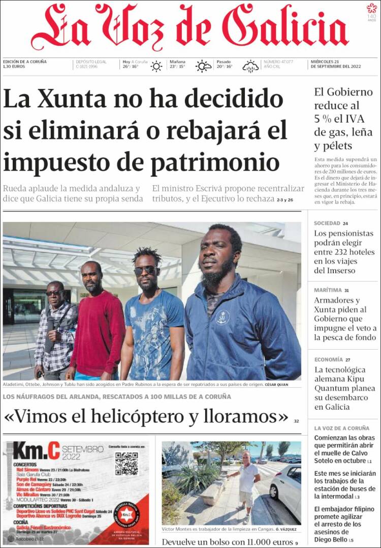 Portada de La Voz de Galicia (España)