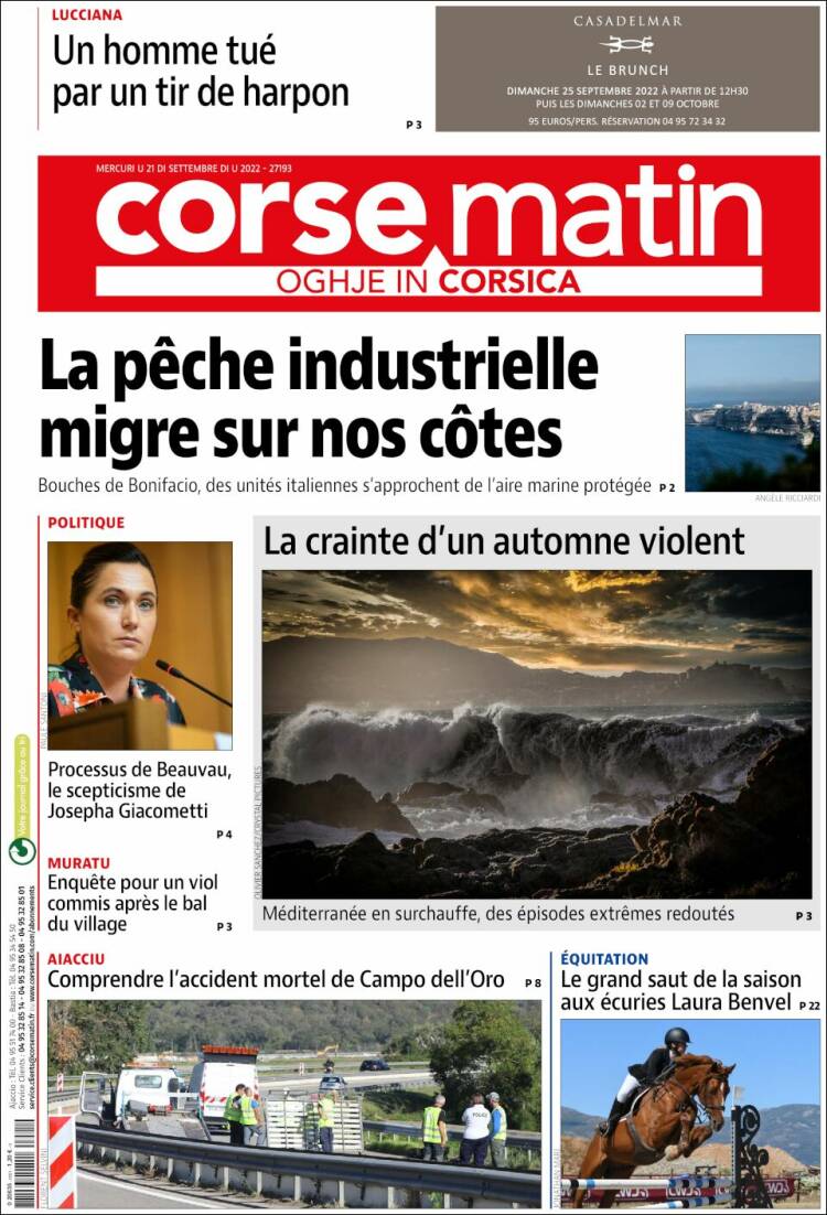 Portada de Corse-Matin (Francia)