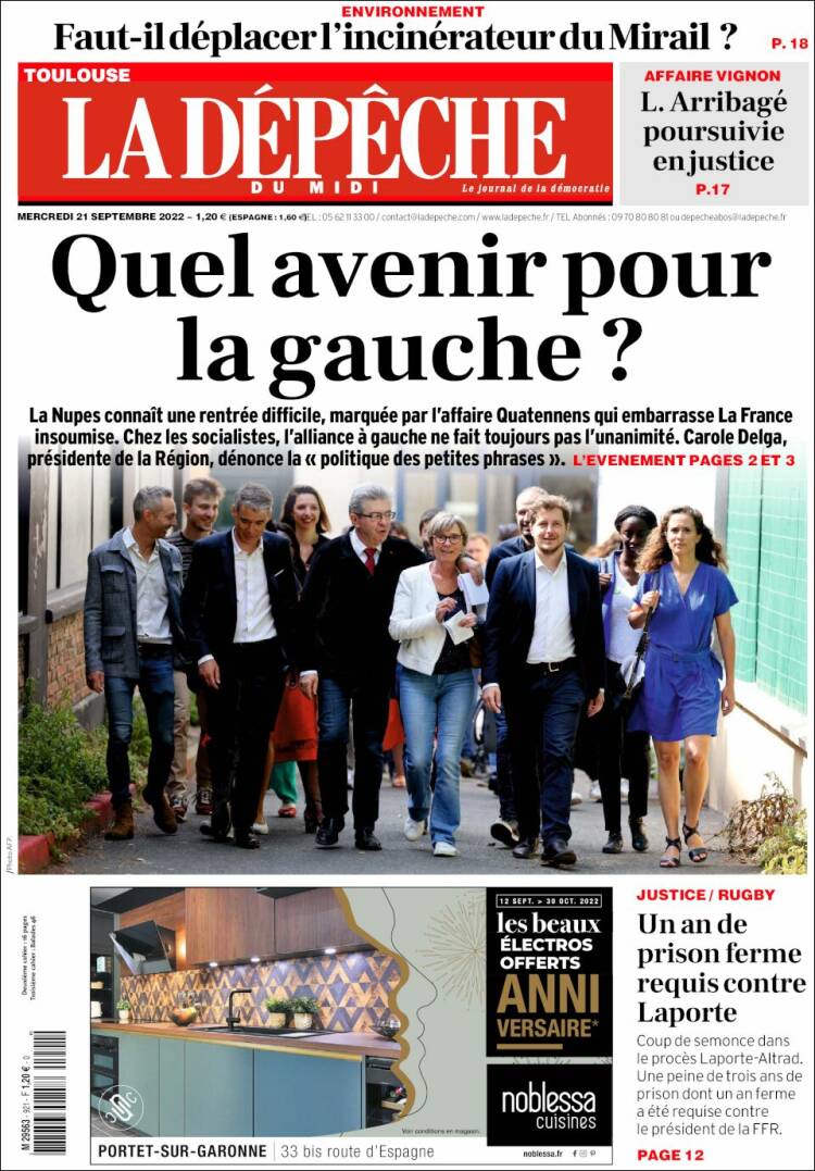 Portada de La Dépêche du Midi (Francia)