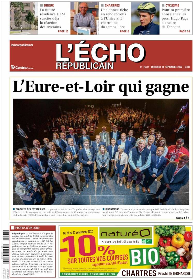 Portada de L'Echo Républicain (Francia)