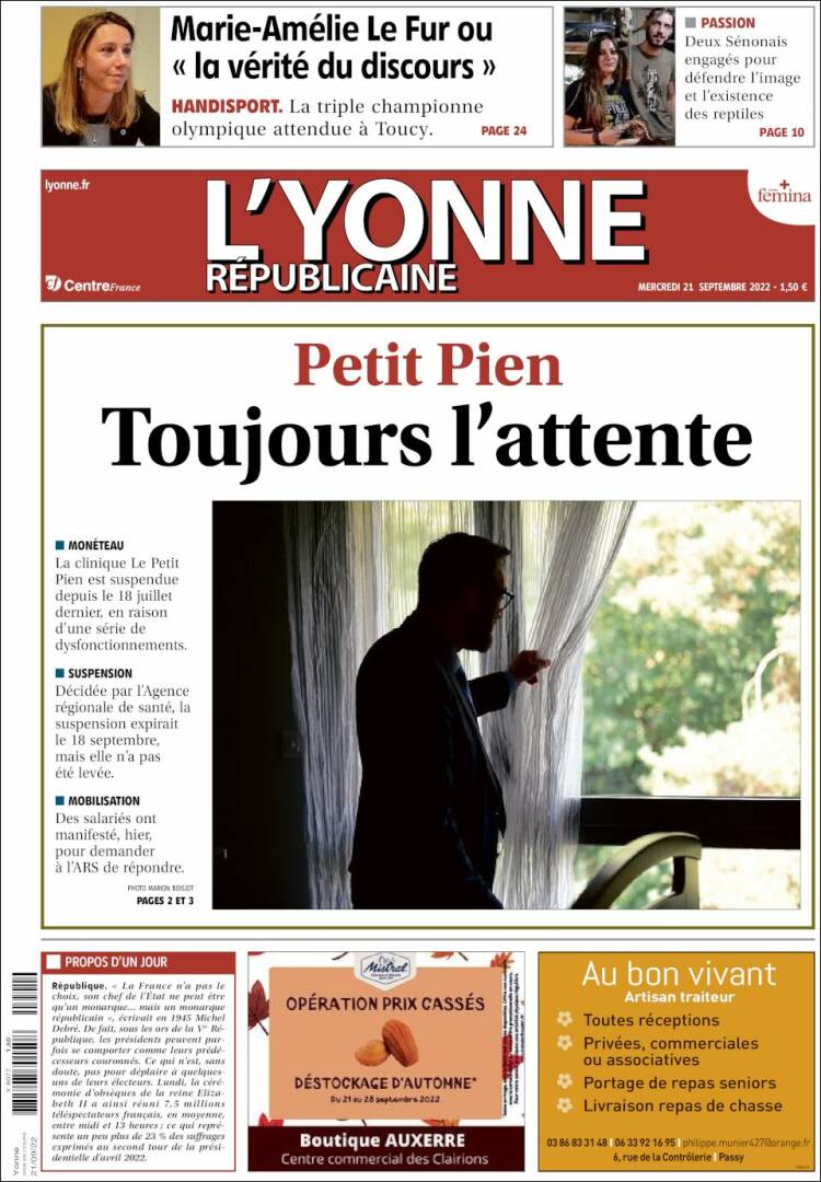 Portada de L'Yonne-Républicaine (Francia)