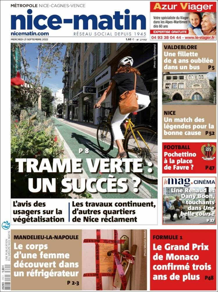 Portada de Nice-Matin (Francia)