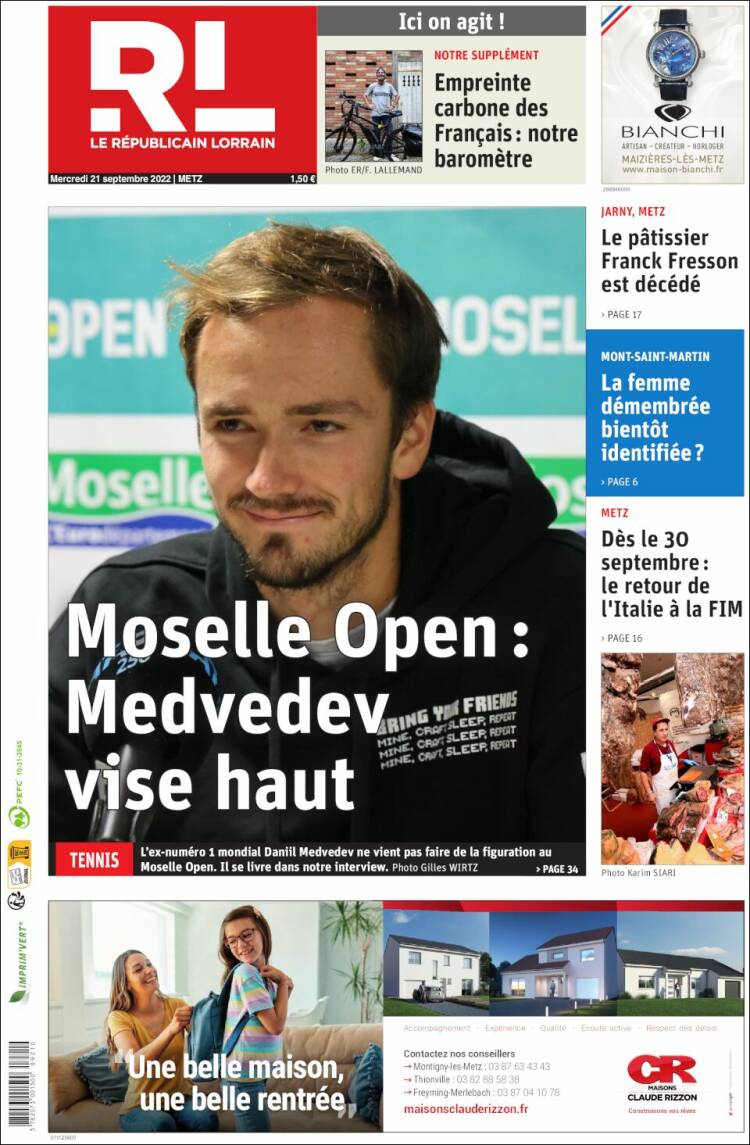 Portada de Le Republicain Lorrain (Francia)