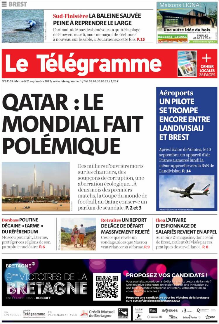 Portada de Télégramme (Francia)