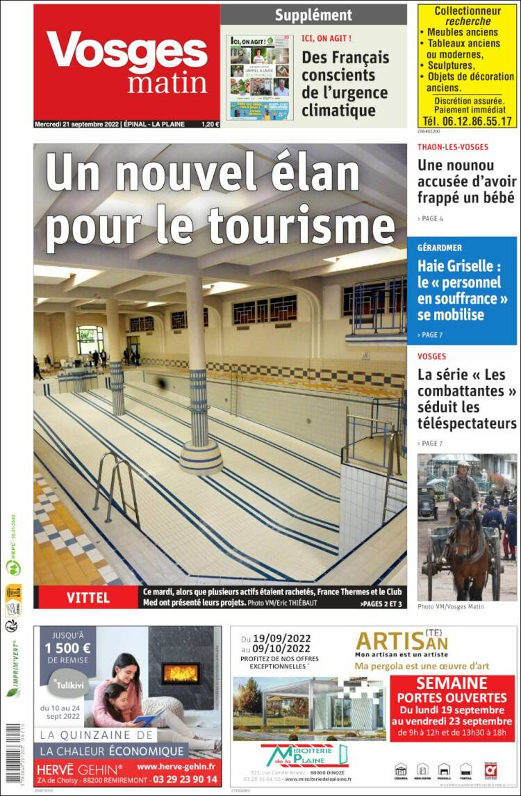 Portada de Vosges Matin (Francia)