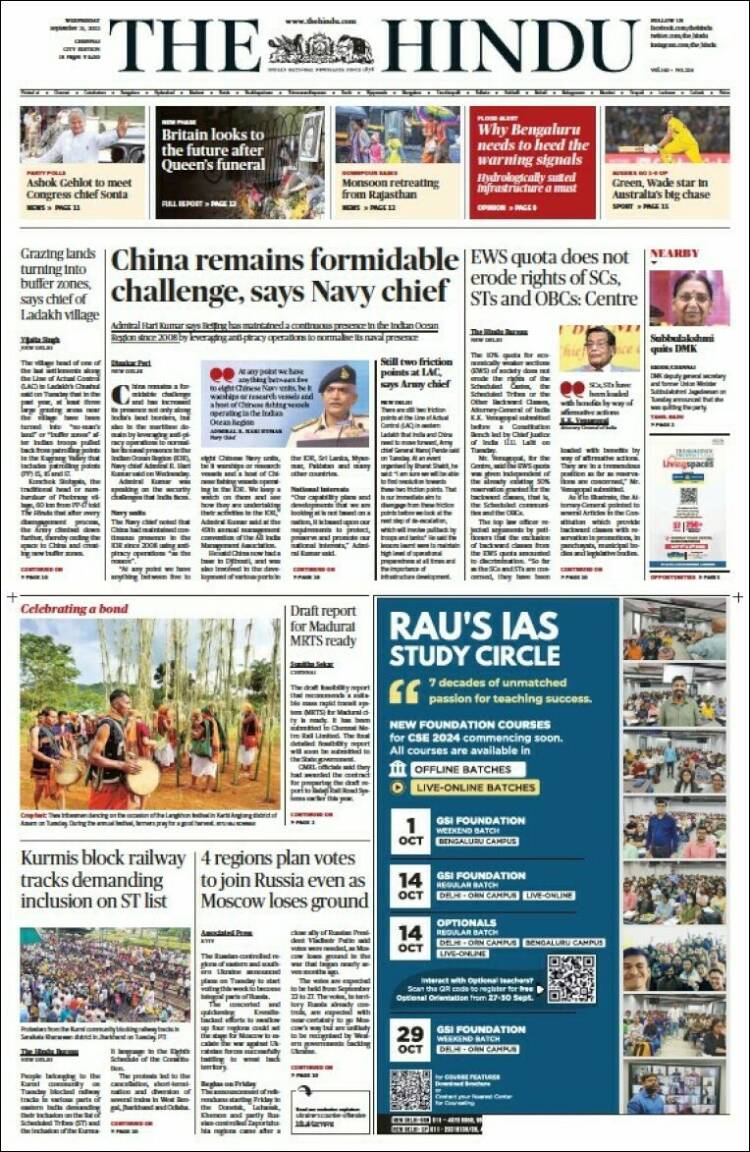 Portada de The Hindu (India)