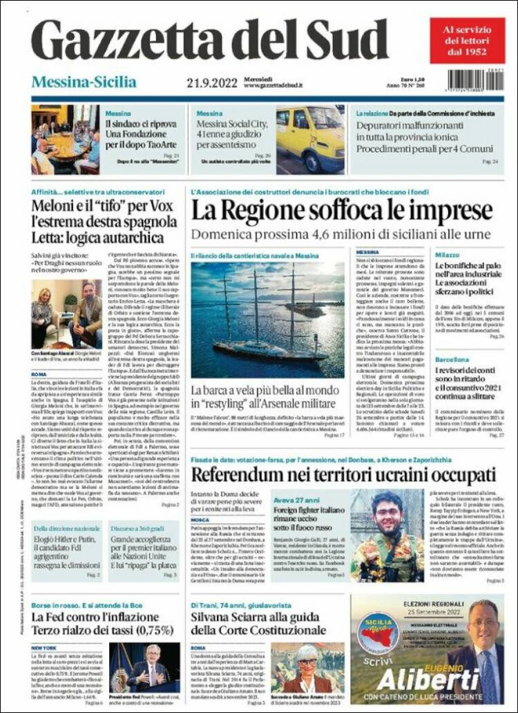 Portada de Gazzetta del Sud (Italia)