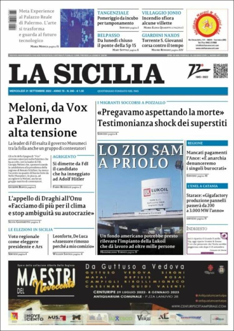 Portada de La Sicilia (Italia)