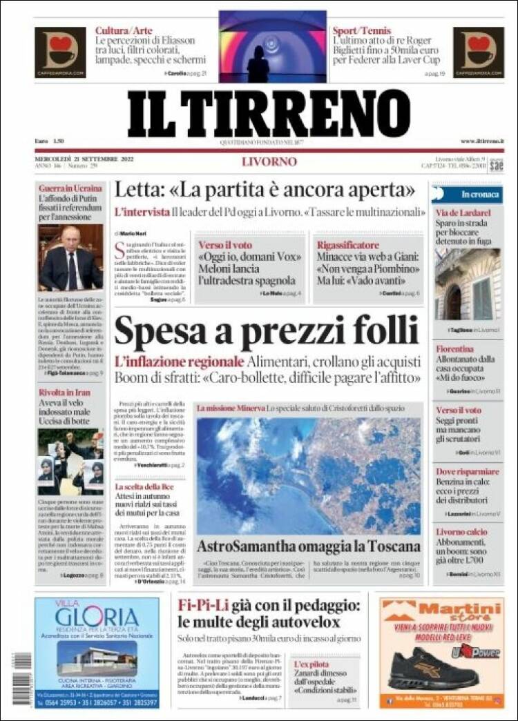 Portada de Il Tirreno (Italia)